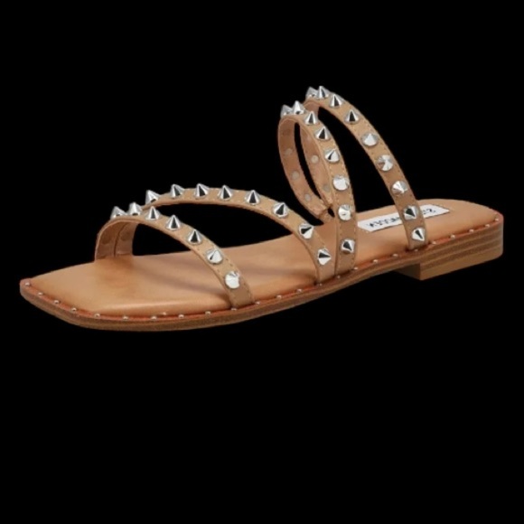Steve Madden sandals 11 silver Studded Tan Sandals Skyler square toe - Picture 3 of 5